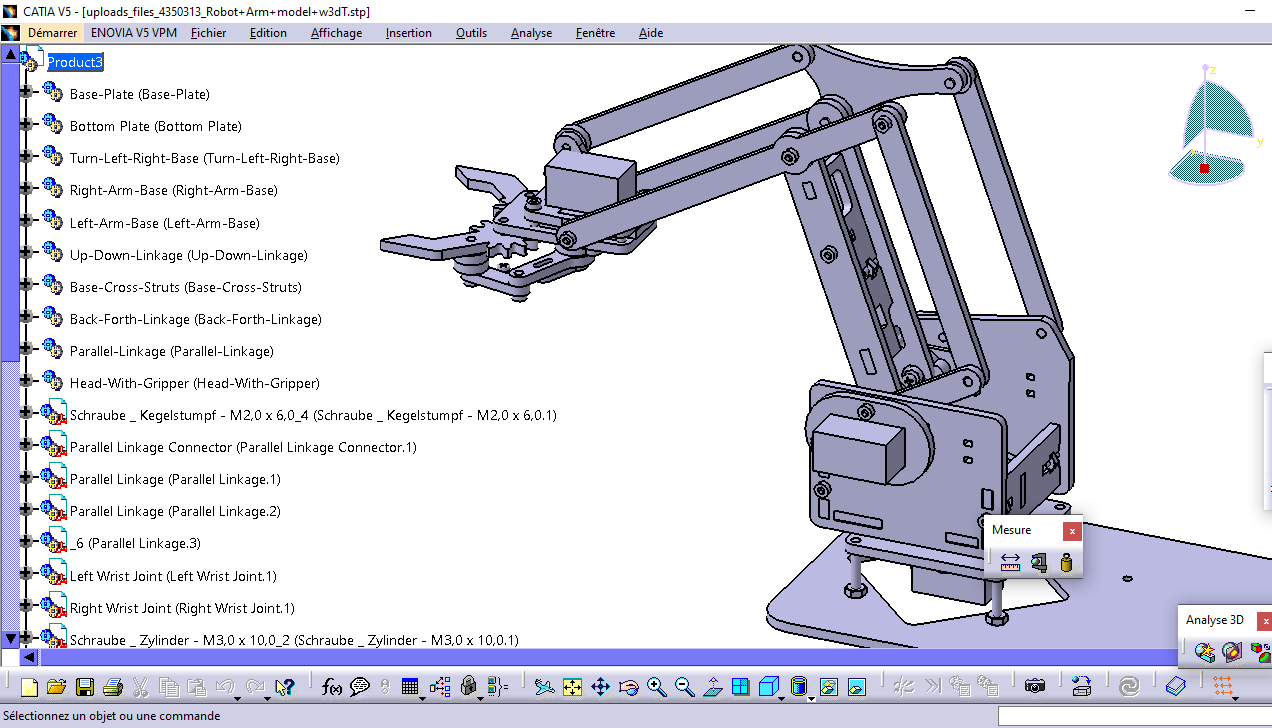 Editable Robotic Arm 3D Model – CATIA + STEP + STL | Full Mechanical Assembly