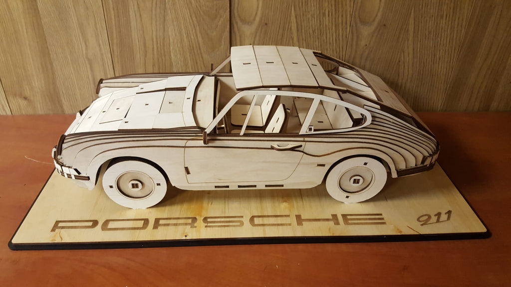Porsche 911 Wooden Laser Cut Model – DIY 3D Puzzle SVG DXF CNC File